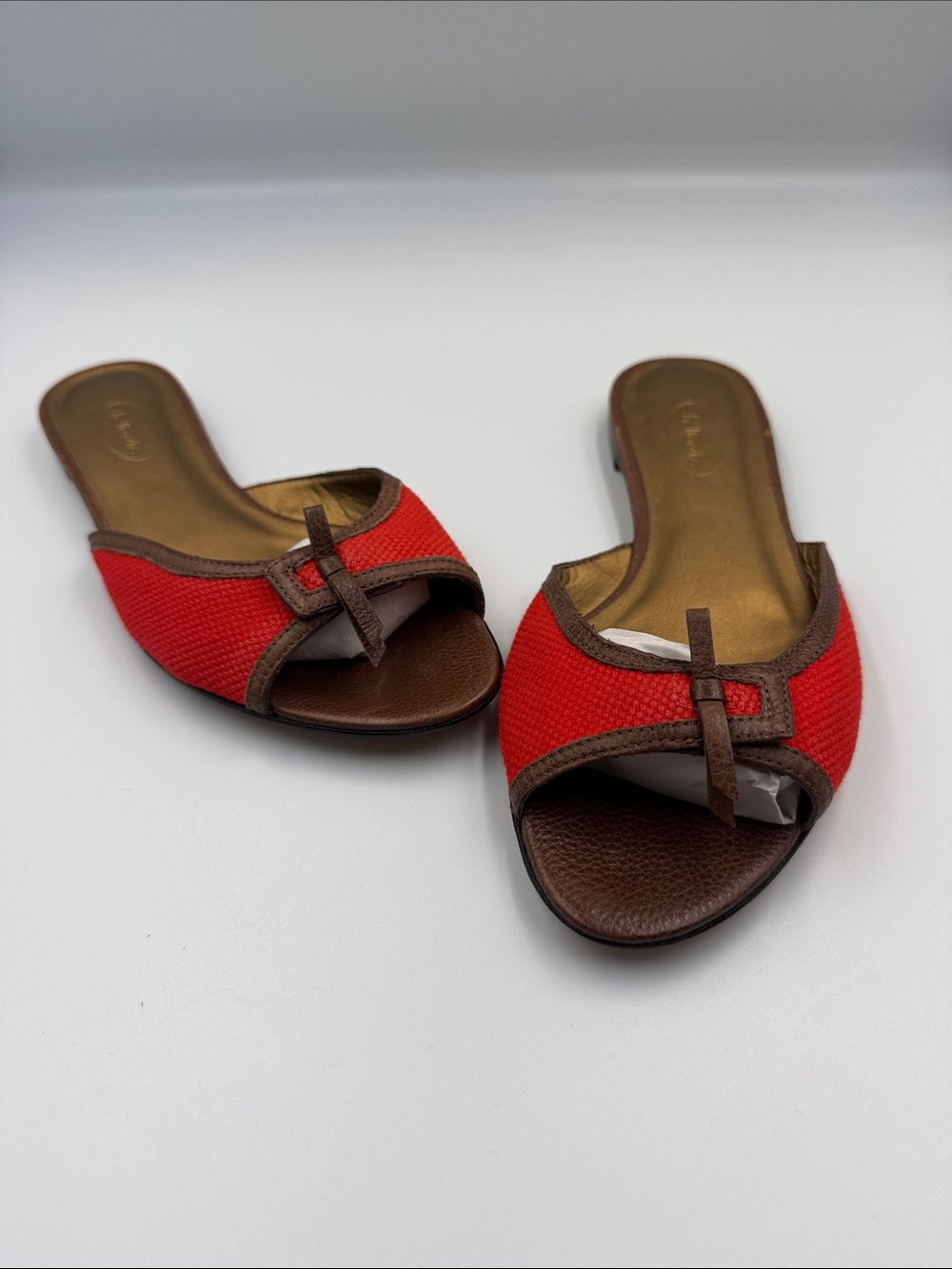 Talbots Red and Brown Open-Toe Slide Mules